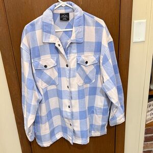 Blue and White Plaid Women's Heavy Flannel/Shacket